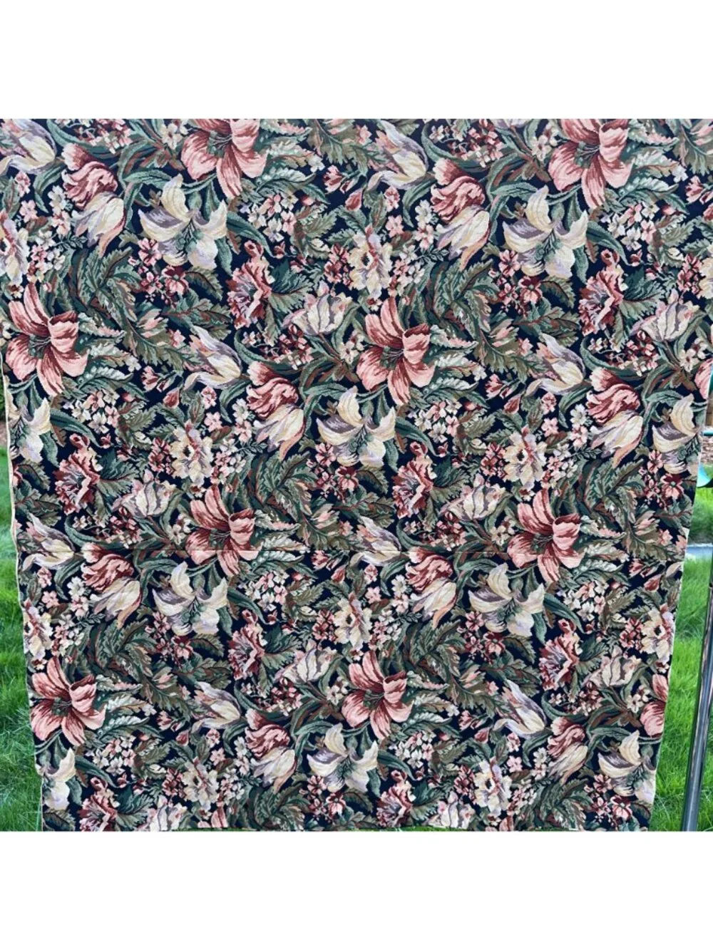 Vintage Ethan Allen King Duvet Cover Set 2 Shams 90s Floral Tapestry Blue Green